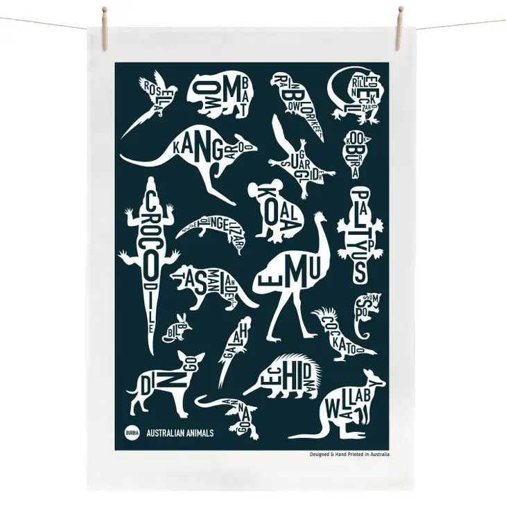 Australian Animals Tea Towel | Navy