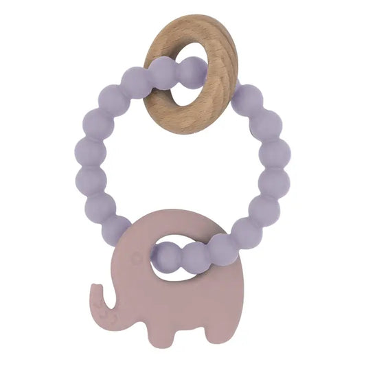 Silicone Elephant Teether with Beechwood Ring | Lilac