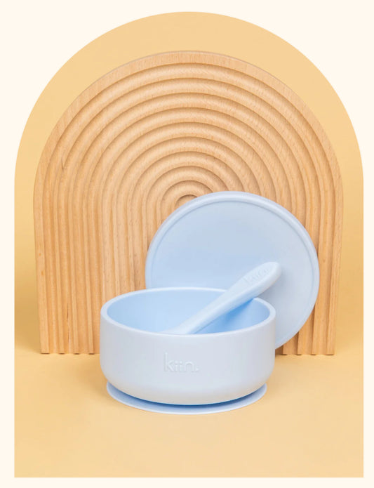 Silicone Bowl with Lid + Spoon Set | Pastel Sky