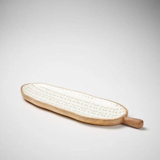 Mango Wood & Enamel Platter with Handle - Ferrero