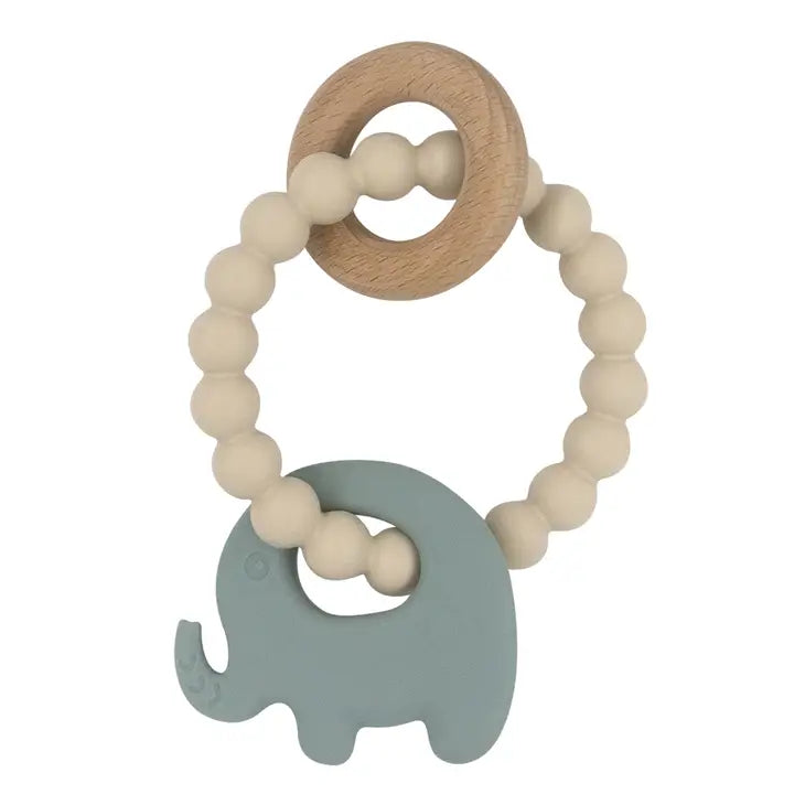 Silicone Elephant Teether with Beechwood Ring | Sage